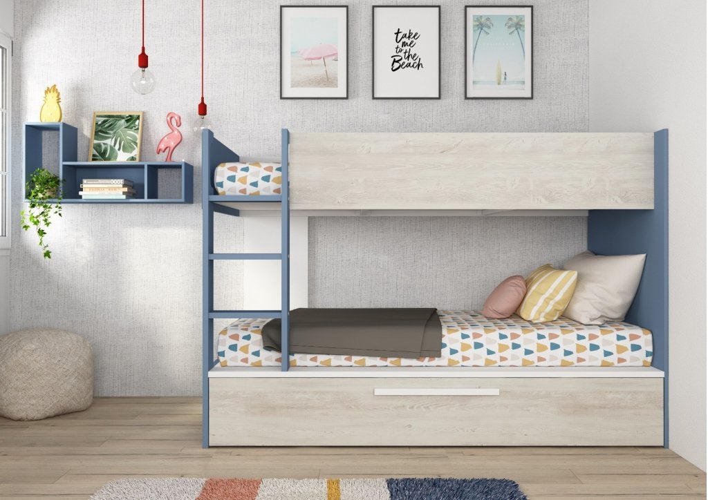Jules stapelbed met slaaplade - 90x200 - Blauw, Niet ingevuld, Niet ingevuld, Niet ingevuld