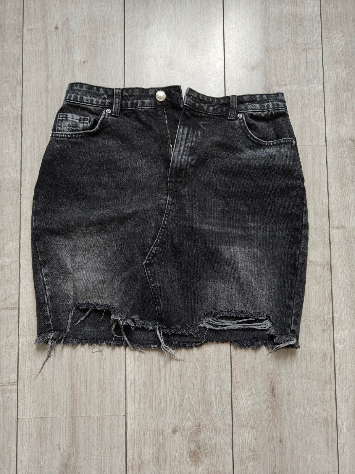 FB Sister Zwarte Denim Rok Maat L met Destroyed Details, Kleding | Dames, Zwart, Maat 42/44 (L), Ophalen of Verzenden, FB Sister