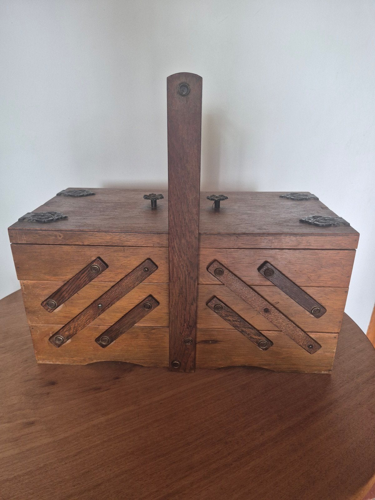 Vintage houten naaikist met harmonica systeem, Ophalen of Verzenden, Gebruikt, Toebehoren, Overige merken