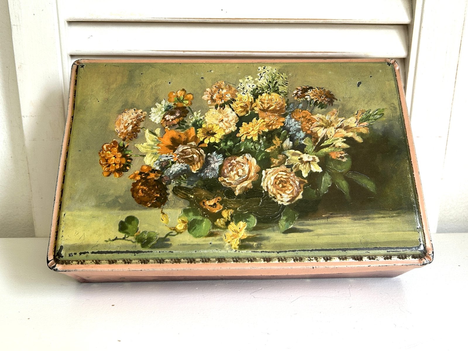 Vintage van Melle blik Breskens met bloemen pastelkleuren, Ophalen, Gebruikt, Overige