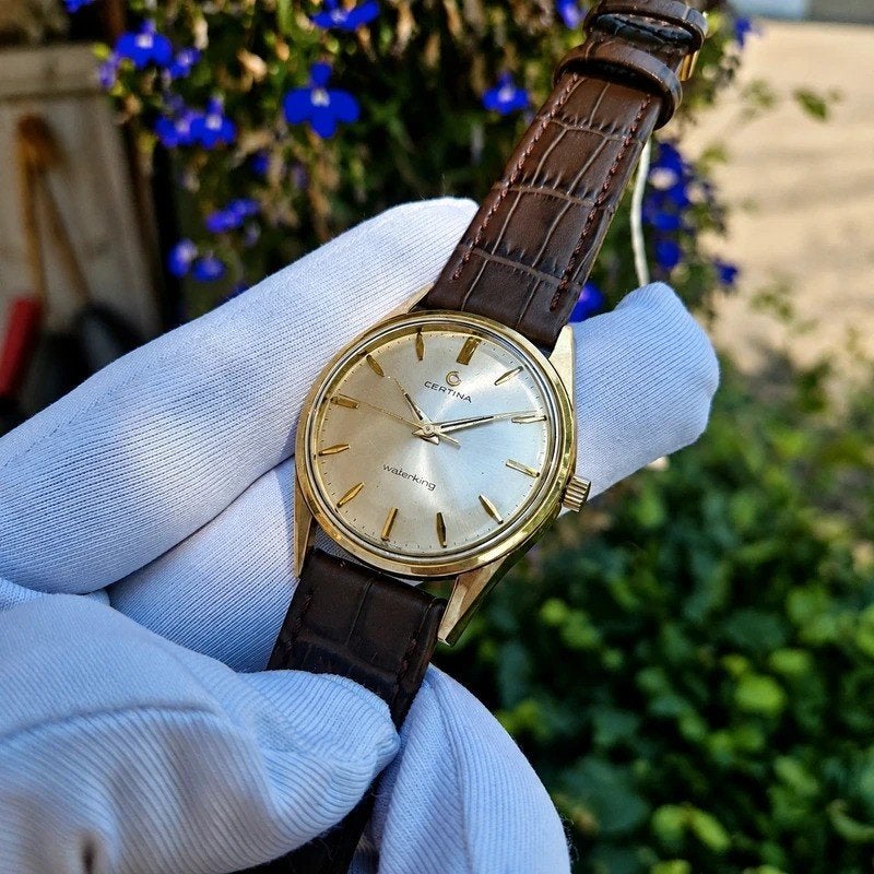Vintage Certina Waterking 14k Goud (Gouden Kap), Sieraden, Tassen en Uiterlijk, Horloges | Heren, Overige merken, Leer, Polshorloge