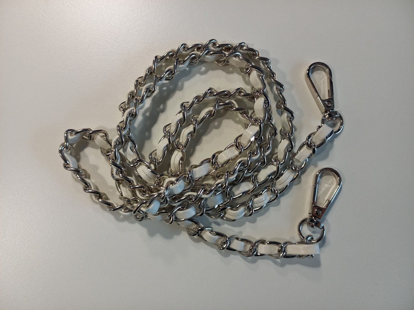 Interwoven metaal & leren tassenriem | Zilver met wit, 120cm, Ophalen of Verzenden, Nieuw, Wit