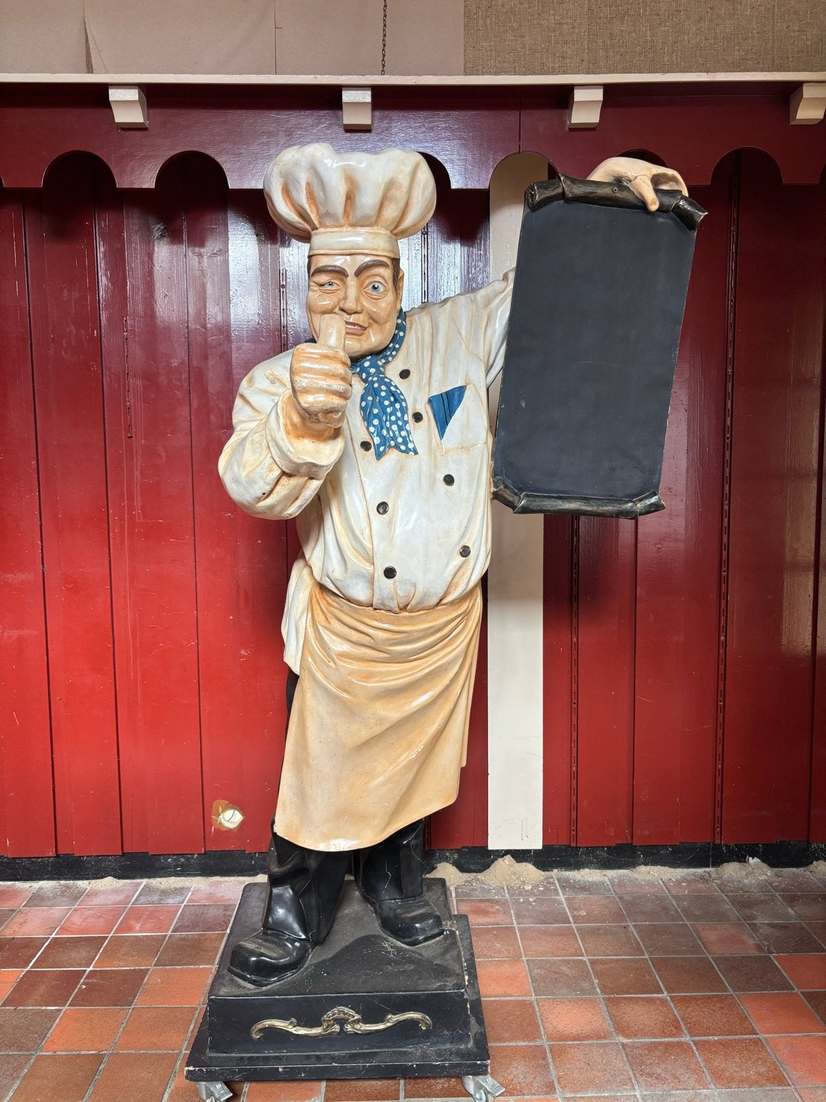 Grote Chef-kok Beeld met Menubord - Decoratief, Kunststof, Ophalen of Verzenden, Handgemaakt, 1 meter - 2 meter