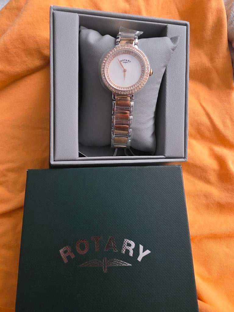 Nieuw Rotary Dames Horloge met Strass - Roségoud & Zilver, Staal, Staal, Polshorloge, Nieuw