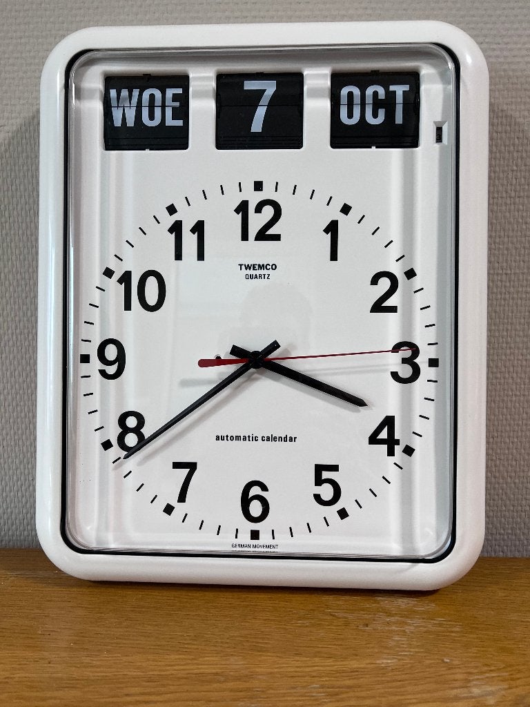 Twemco senioren wandklok wit, Ophalen, Wit, Analoog, Kalenderfunctie