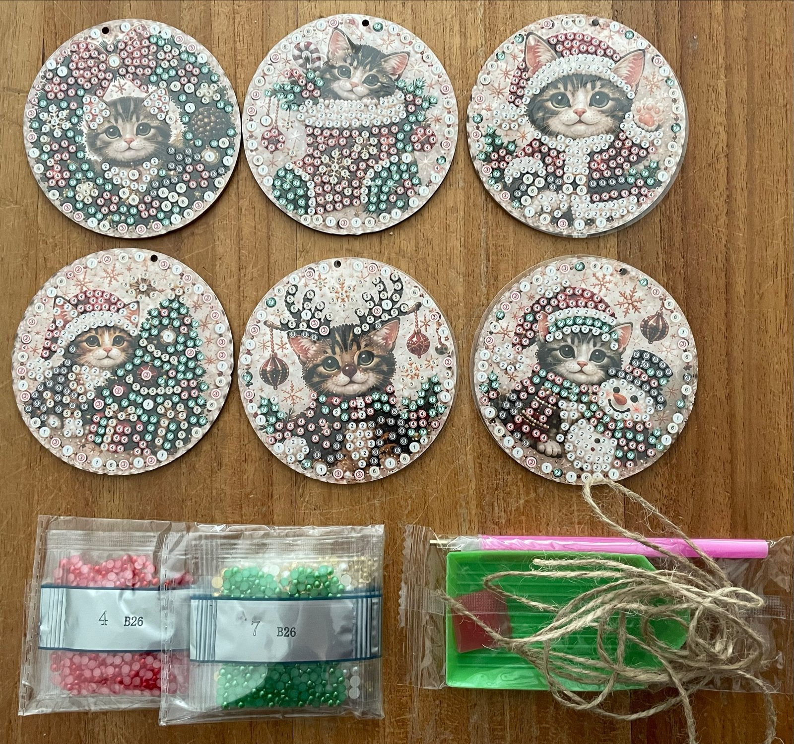 Diamond Painting Kerstboom Hangers Katten Ronde Steentjes Ni, Zelfklevend, Diamond painting, Nieuw, Meerkleurig