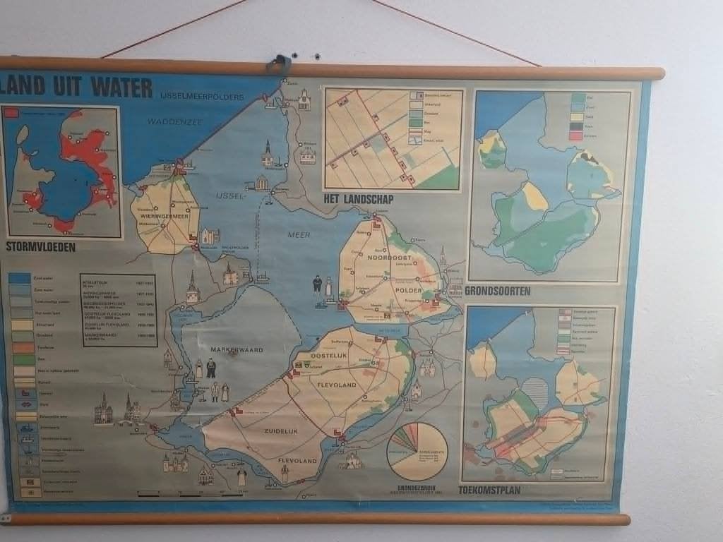 Schoolkaart Flevoland Zuiderzee, Ophalen of Verzenden, Aardrijkskunde