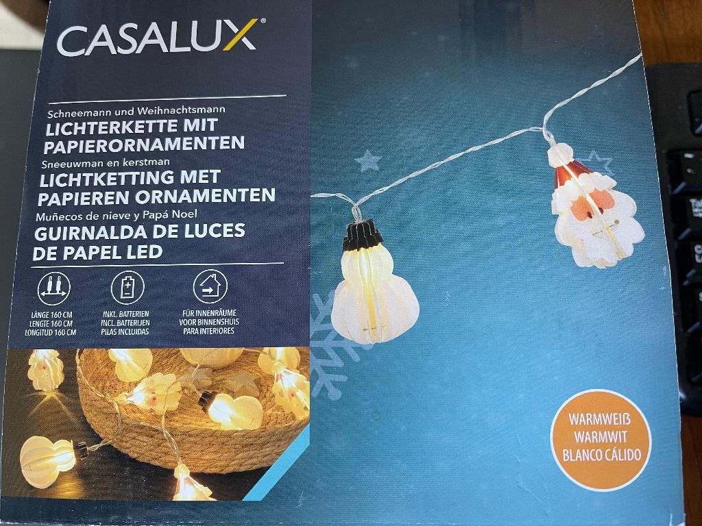 "Lichtketting Papier Kerstman & Sneeuwpop" 'Casalux' Nieuw, Diversen, Kerst, Ophalen of Verzenden, Nieuw
