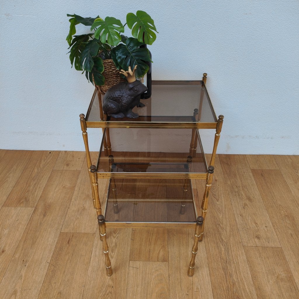 Vintage faux-bamboe nesting tafeltjes, bijzettafeltjes, Gebruikt, Info@flashbackfurniture.nl, Vierkant, Flashback Furniture