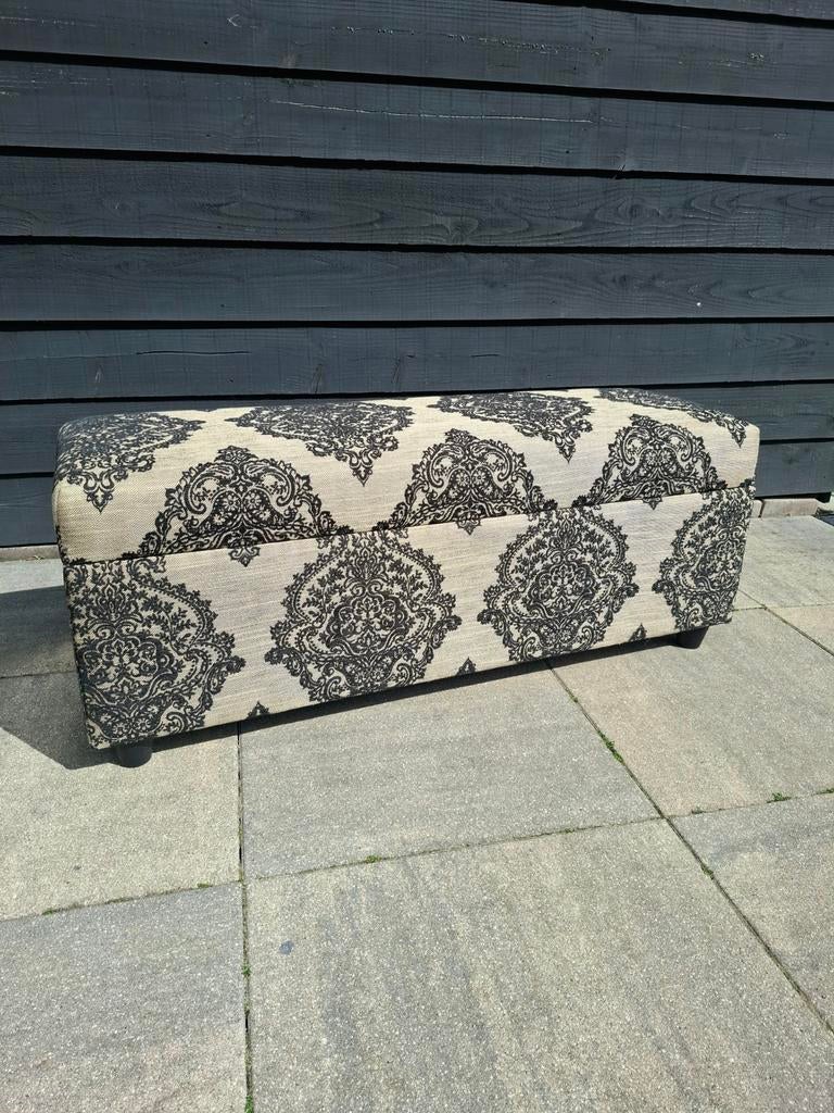 Unieke halbank / hocker met opbergruimte - Barok print, Huis en Inrichting, Ophalen, Minder dan 50 cm, Gebruikt, Barok