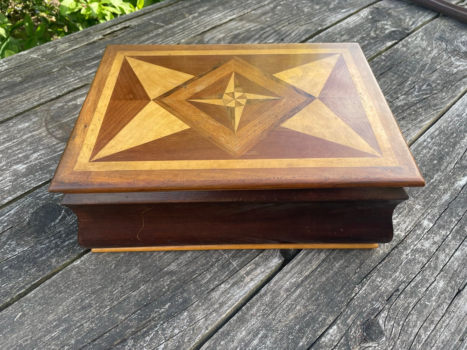 Antieke Houten Naaidoos met Inlegwerk en Inhoud, Ophalen of Verzenden, Gebruikt