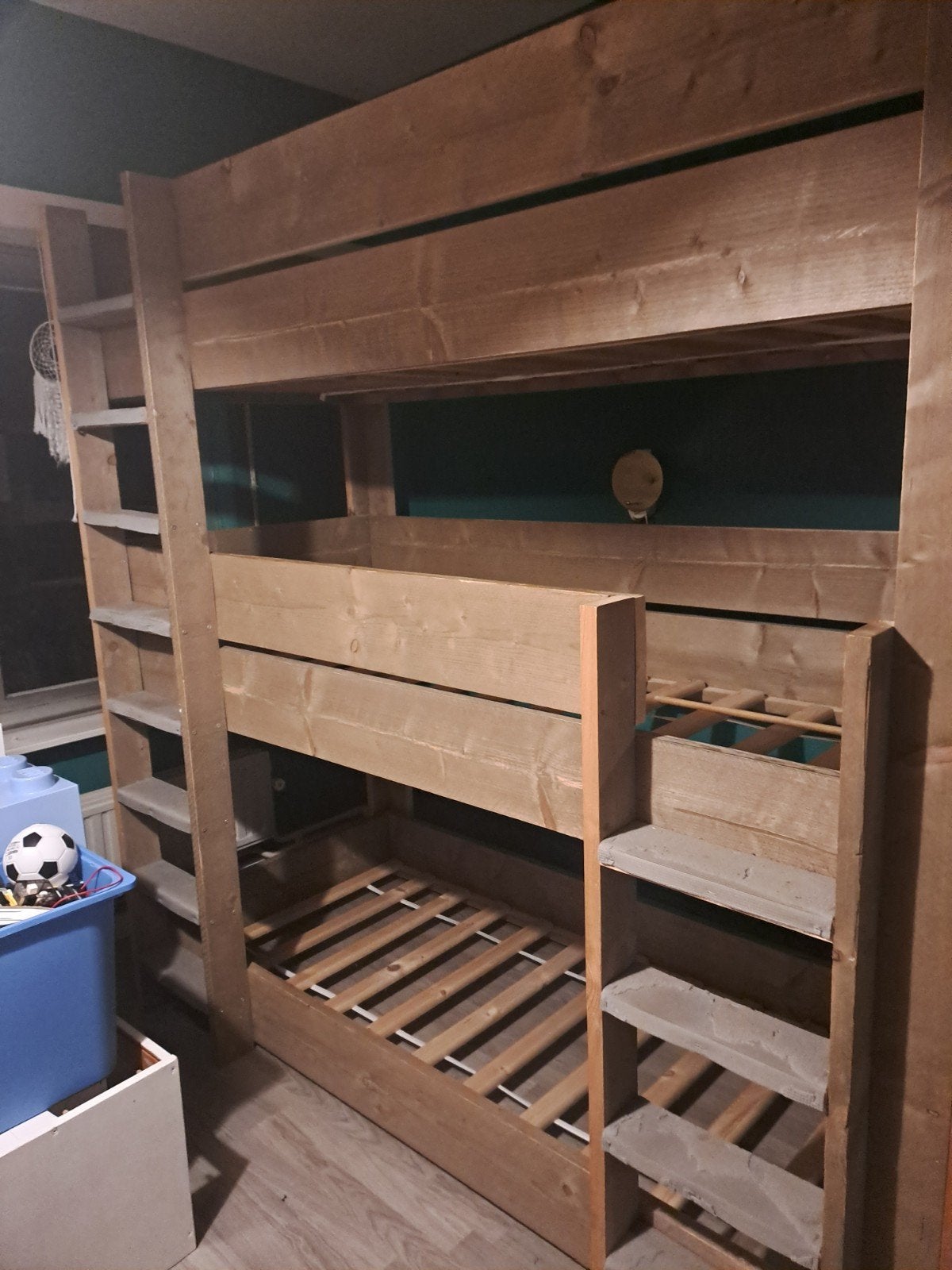 Stapelbed voor 3 personen van steigerhout 80x200, Huis en Inrichting, Ophalen, Gebruikt, 90 cm, Tweepersoons