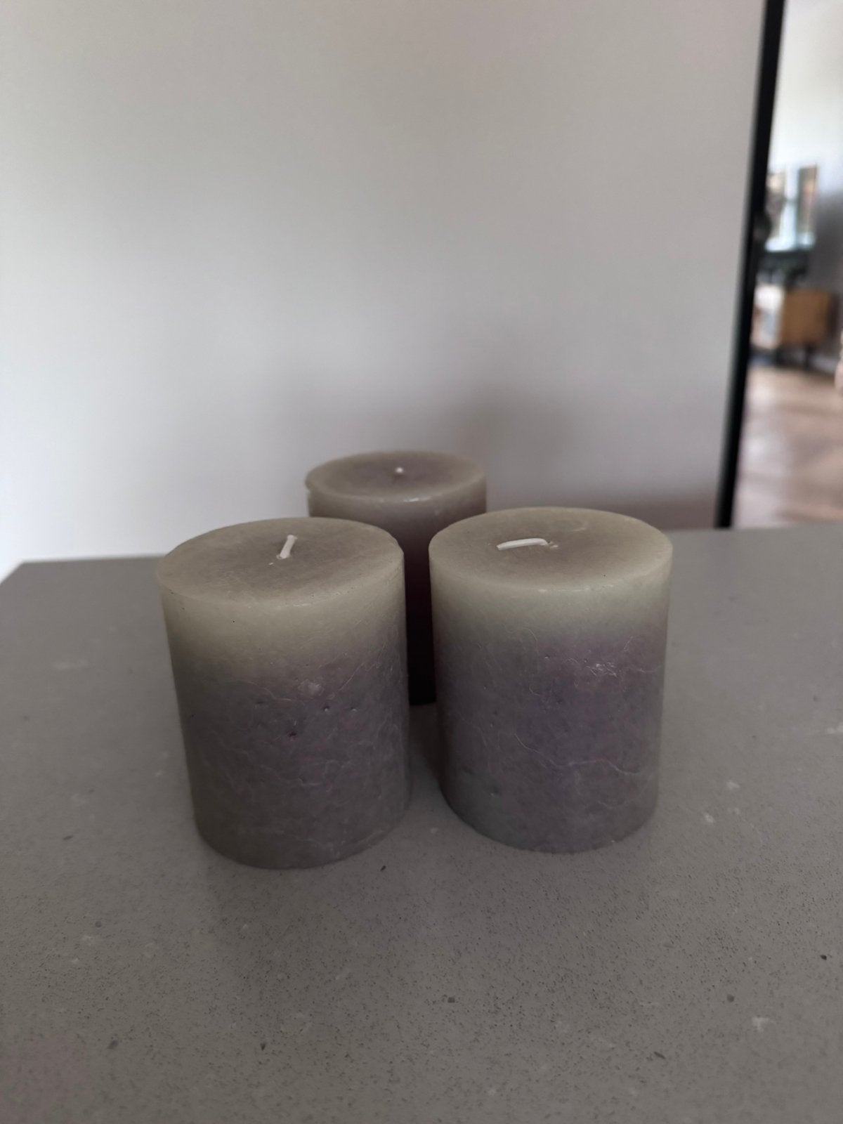 Set van 3 sfeervolle stompkaarsen – taupe/grijs, Overige merken, Ophalen of Verzenden, Grijs, Kaars