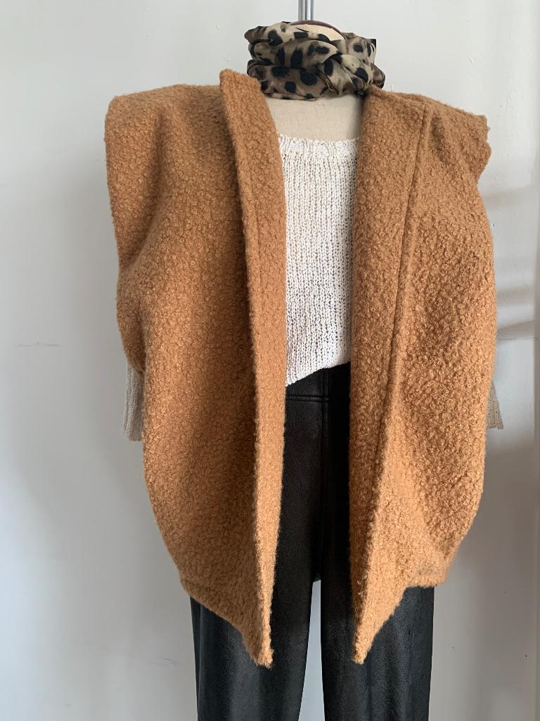 Wauw oversized vest bodywarmer bruin beige OS = S/36 -M/38, Kleding | Dames, Truien en Vesten, Nieuw, Maat 36 (S), Bruin, Verzenden