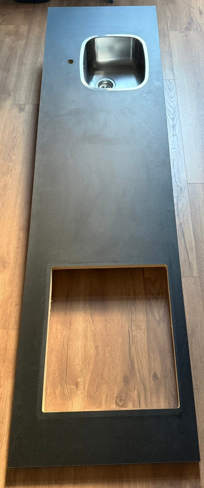 Keukenblad met spoelbak + extra keukenblad, Ophalen, Zwart, Zo goed als nieuw, 200 cm of meer