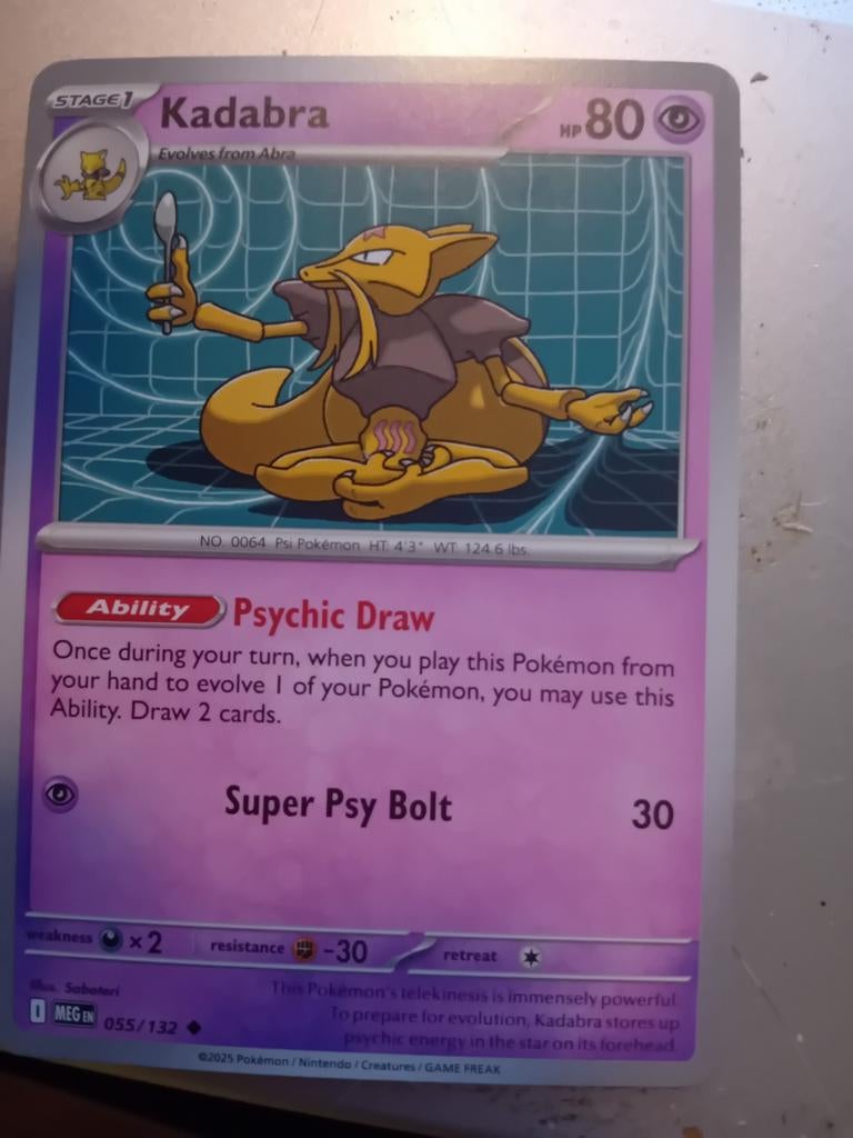 Pokémon Kaart Kadabra 055/132 - Psychic Draw, Ophalen of Verzenden, Gebruikt, Losse kaart, Foil