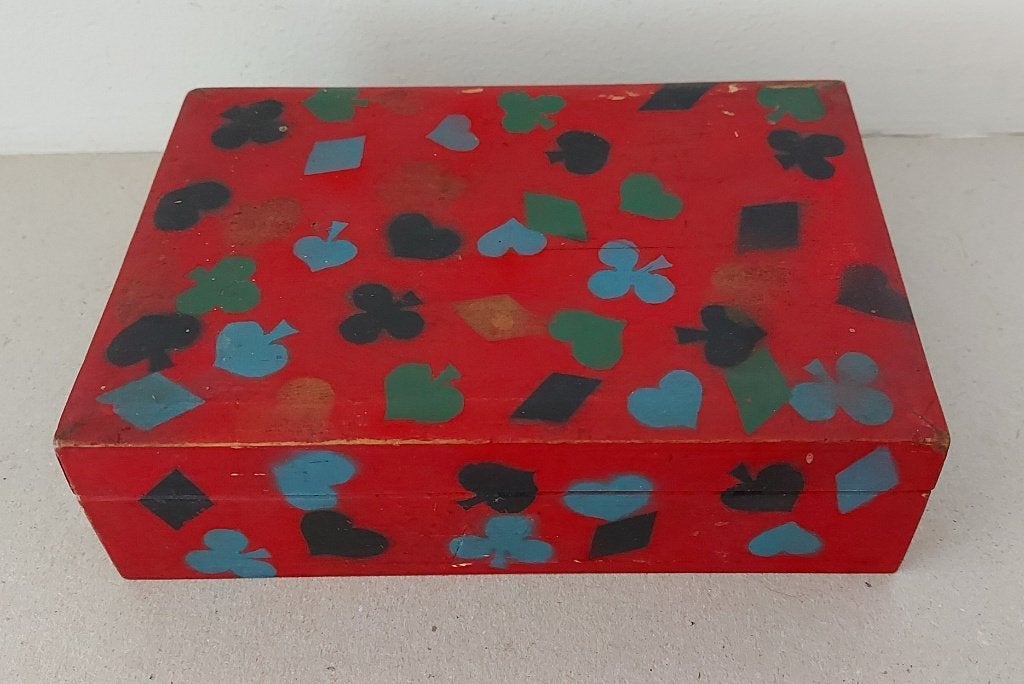 Oude houten doos voor speelkaarten., Antiek en Kunst, Ophalen of Verzenden