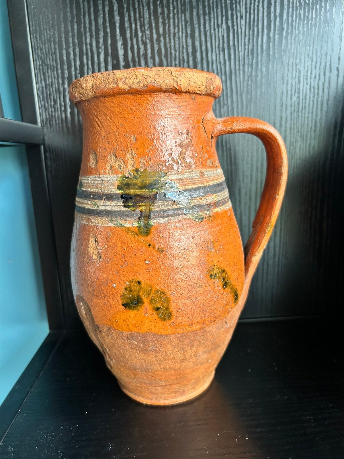 Oude handgemaakte mediterrane terracotta kruik, 20,5 cm, Ophalen