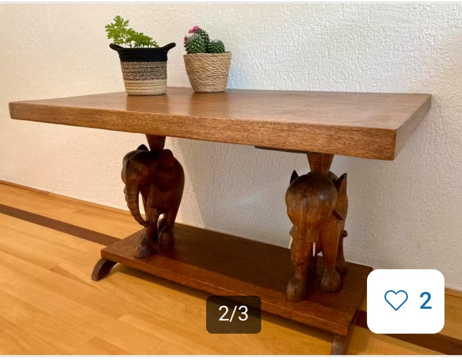 Unieke houten bijzettafel met olifantenpoten, Antiek en Kunst, Ophalen