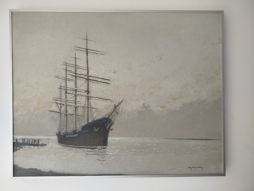 Prachtig Groot Maritiem Schilderij – René Marie Dujardin, Antiek en Kunst, Maritiem / water, Doek, Ophalen of Verzenden, Olieverf