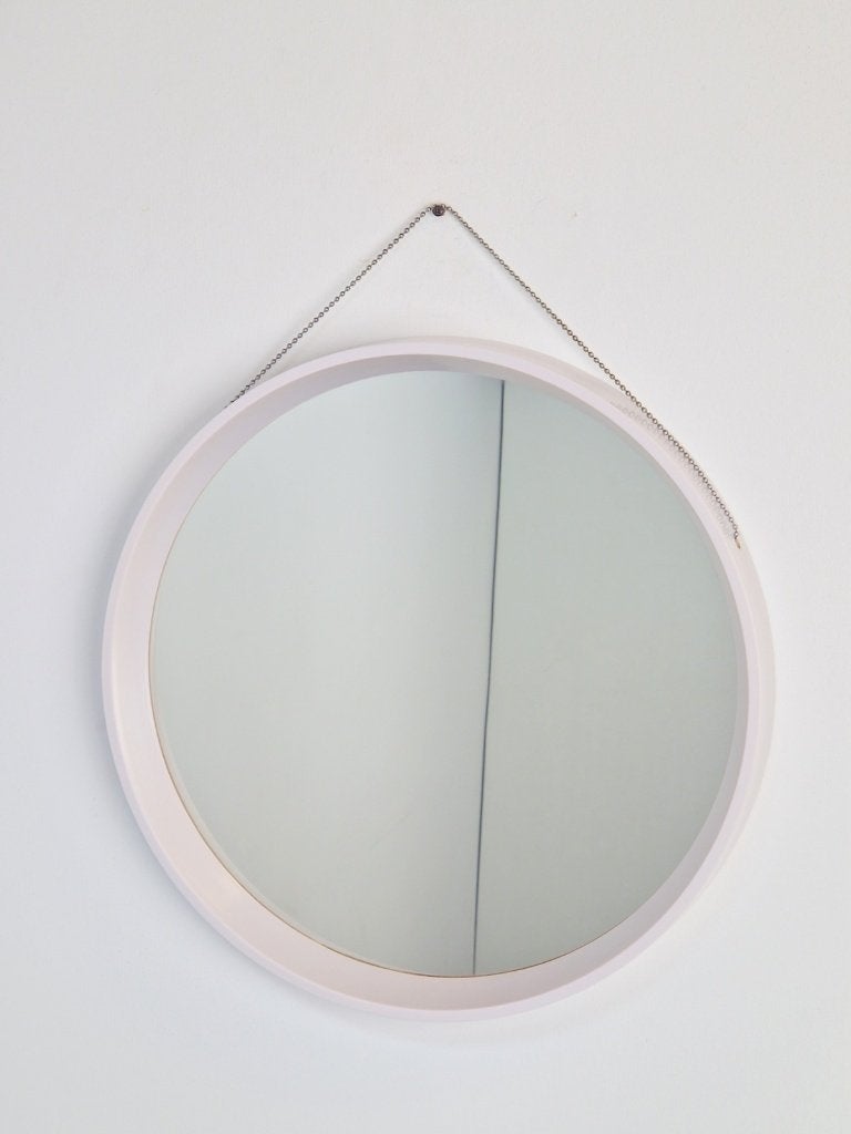 Vintage circular ivoor spiegel rond mirror Denmark 1960s, Minder dan 50 cm, Rond, Ophalen of Verzenden, Zo goed als nieuw