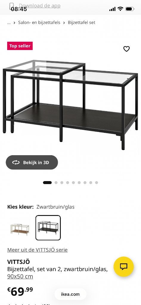 Vittsjo bijzettafelset, Ophalen, Minder dan 55 cm, Gebruikt, 60 cm of meer