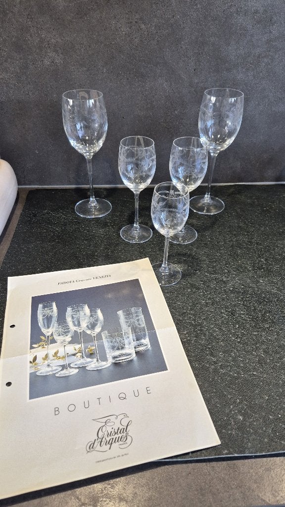 5 kristal glas, Padova gravure Venezia Cristal d'Arques. S47, Ophalen of Verzenden