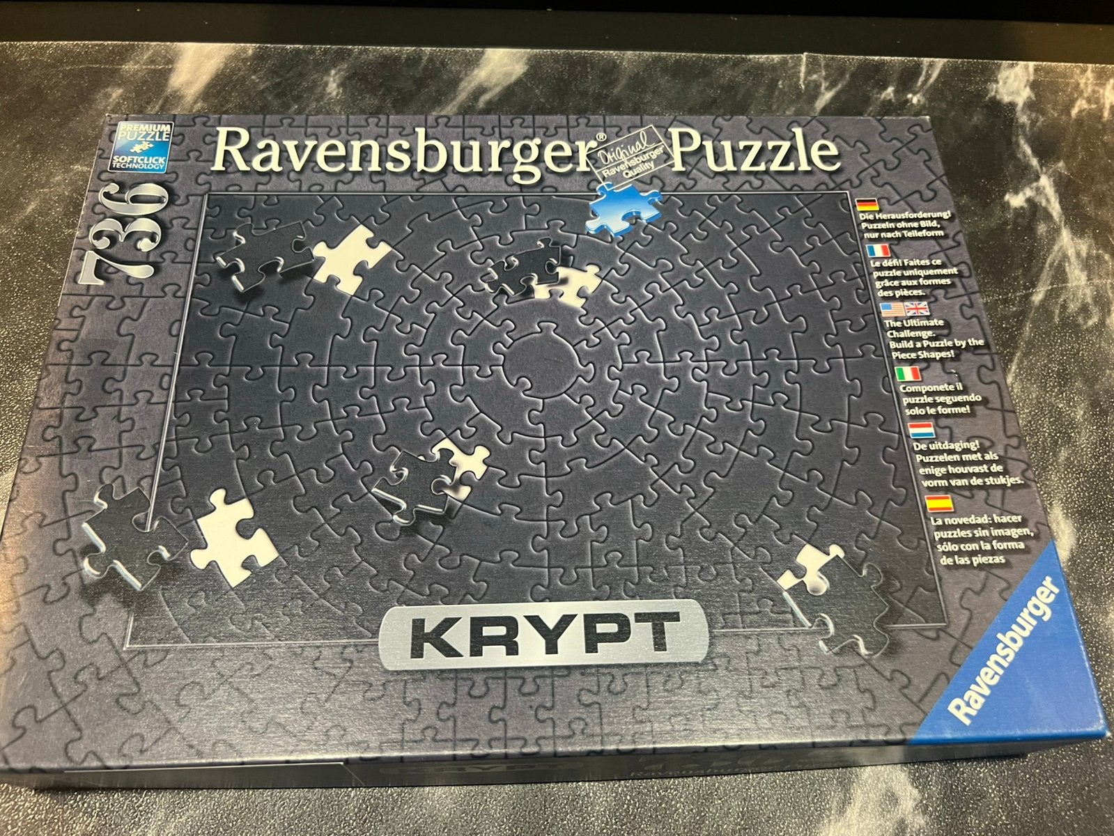 Ravensburger Krypt puzzel 736 stukjes Zwart, Ophalen of Verzenden, Minder dan 500 stukjes, Zo goed als nieuw