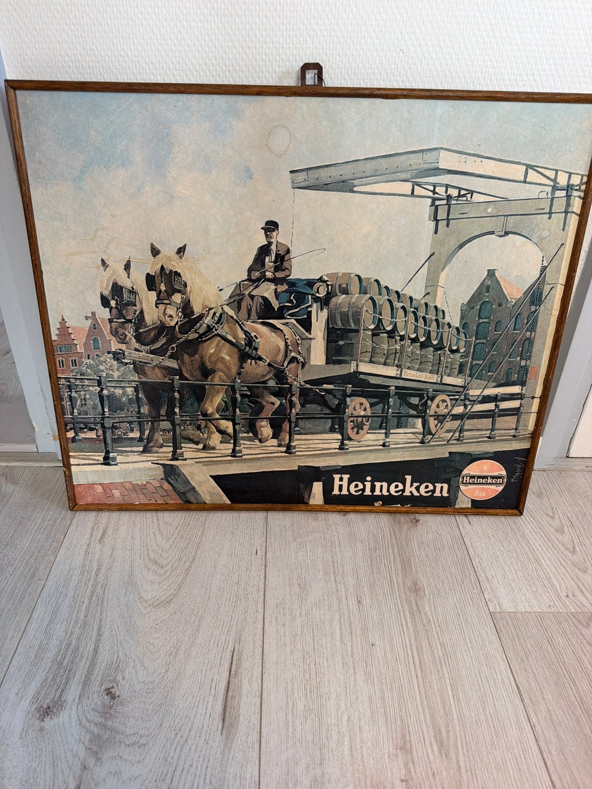 Vintage Heineken paard en wagen reclame poster, 50 – 75, Gebruikt, Ophalen of Verzenden, 75 tot 100 cm