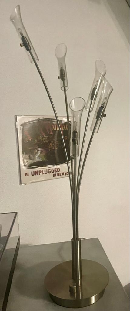 Sfeervolle Design Tafellamp RVS met Dimmer, 5-armig Kelklamp, Ophalen of Verzenden, Gebruikt, Metaal, 50 tot 75 cm