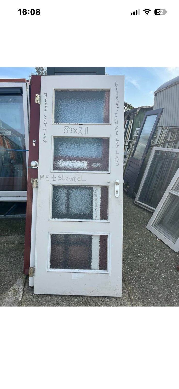 Buitendeur. Merbau deur . met roeden . Buitendeuren 95 stuks, Ophalen of Verzenden, Zo goed als nieuw, Buitendeur