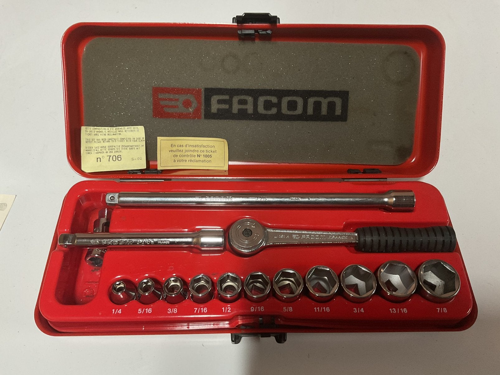 Vintage FACOM 3/8” doppenset voor inch-maten (SAE), Ophalen of Verzenden, Zo goed als nieuw