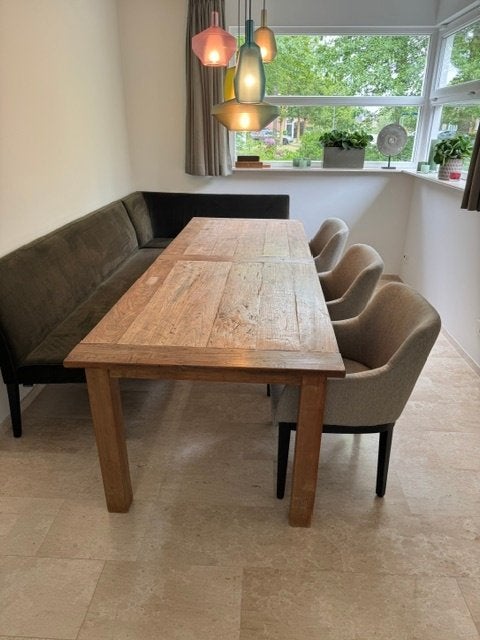 Robuuste Teak Houten Eetkamertafel 280 x 100, Ophalen, Robuust , landelijk stoer, Teakhout, 200 cm of meer
