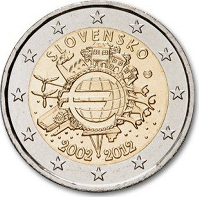 Slowakije 2 euro 10 Jaar Euro UNC in munthouder, Ophalen of Verzenden, Slowakije, 2 euro, Losse munt