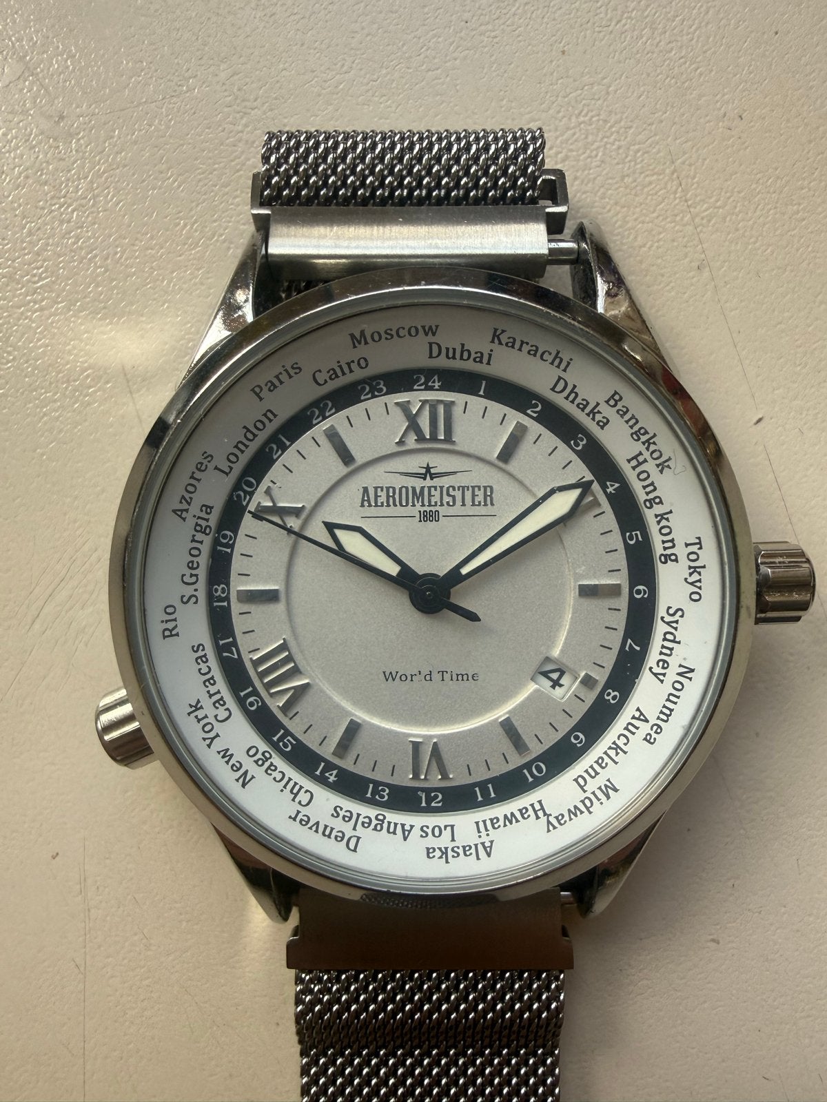 Aeromeister World Time Polshorloge AM9002, Overige merken, Staal, Staal, Polshorloge