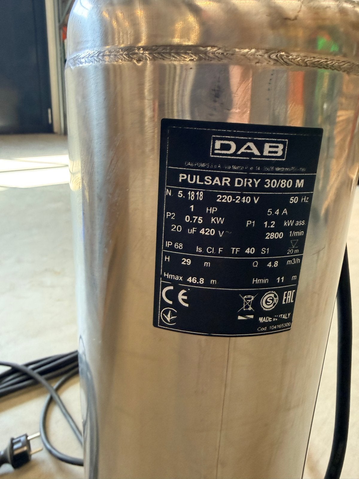 DAB Pulsar Dry 30/80 M Dompelpomp - in nieuwstaat, Ophalen of Verzenden, Zo goed als nieuw, Elektrisch, Dompelpomp