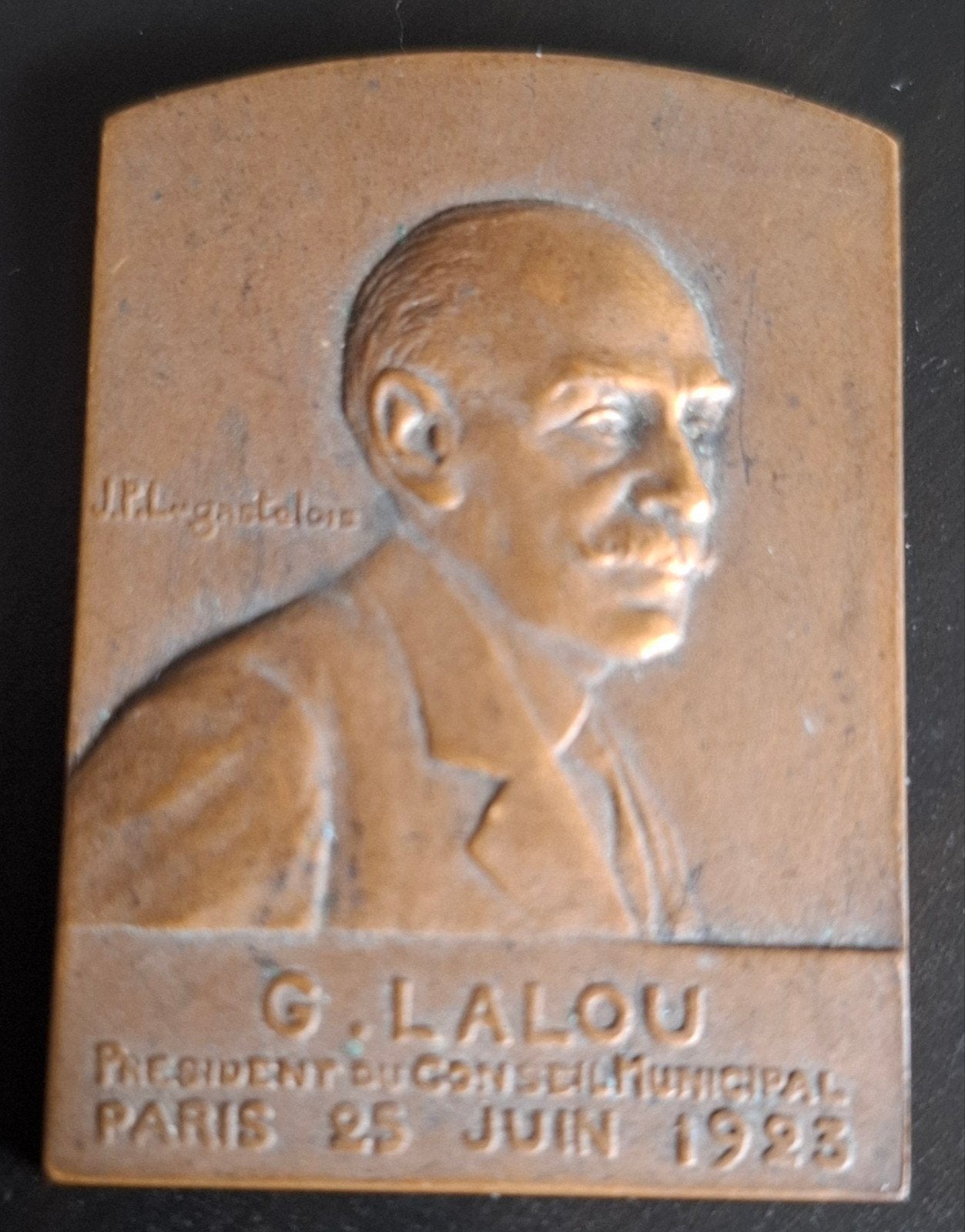 Art Deco Bronzen Herdenkingsplaquette Georges Lalou, Ophalen of Verzenden, Brons