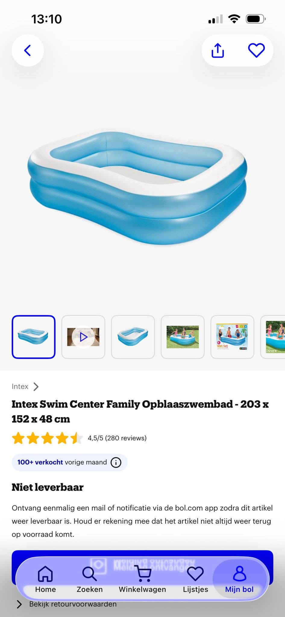 Intex Swim Center Family Opblaaszwembad 203x152x48cm, Ophalen, Gebruikt, Opblaaszwembad, 200 tot 400 cm