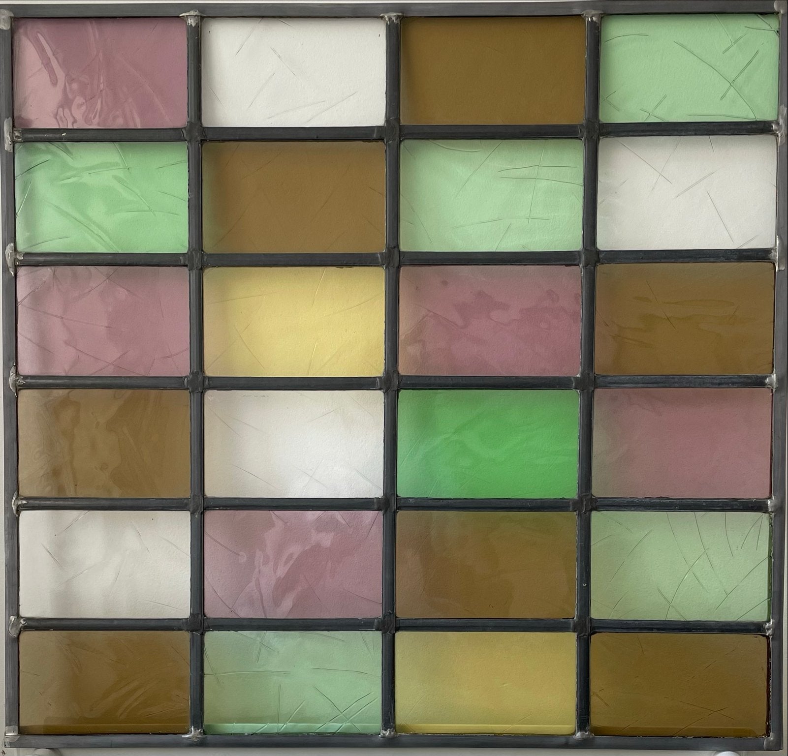 Glas-in-lood raam - 61,5 x 58 cm - Voorzetraam mogelijk, Ophalen, Gevelraam of Ruit, Gebruikt, Minder dan 80 cm