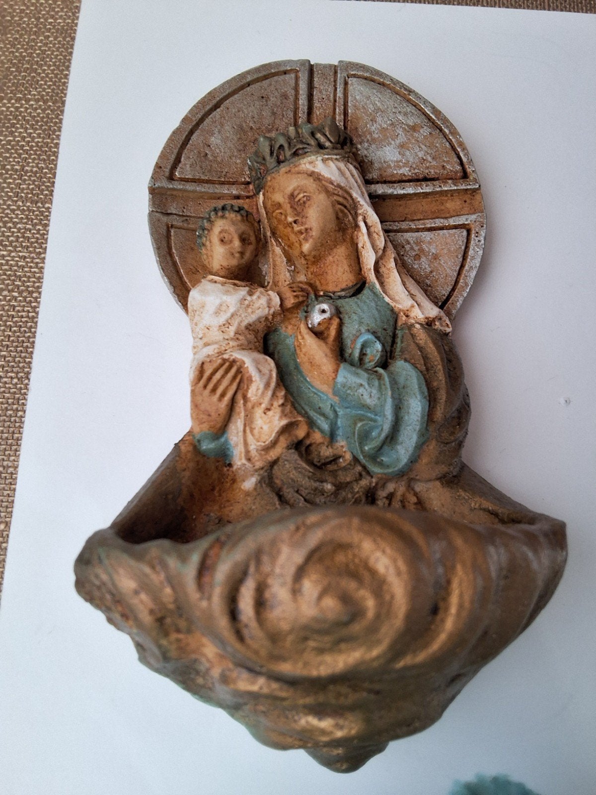 Frans Polyresin Wijwatervat H. Maagd Maria & Kind Jezus, Antiek en Kunst, Ophalen of Verzenden