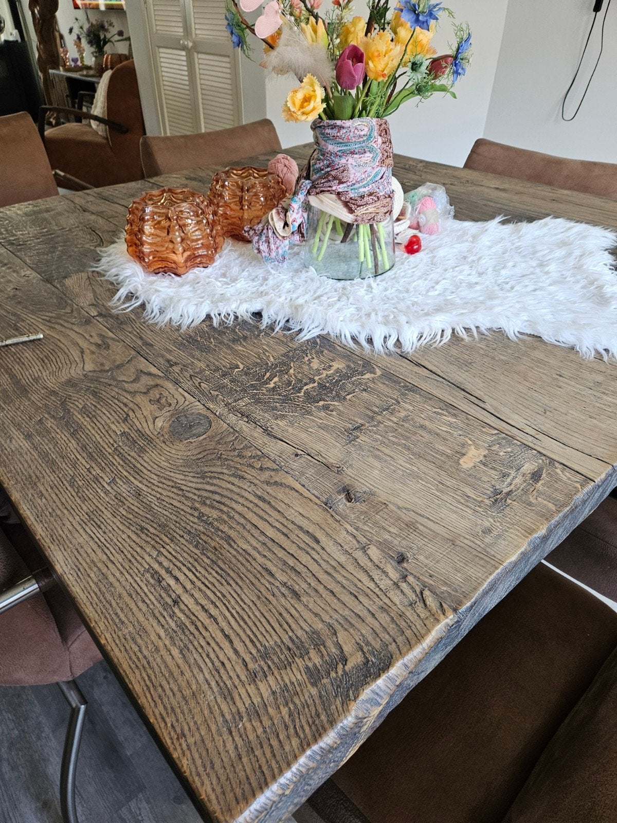 Zware Industriële Eettafel van House of Mayflower, Ophalen, Gebruikt, Vijf personen of meer, Eikenhout