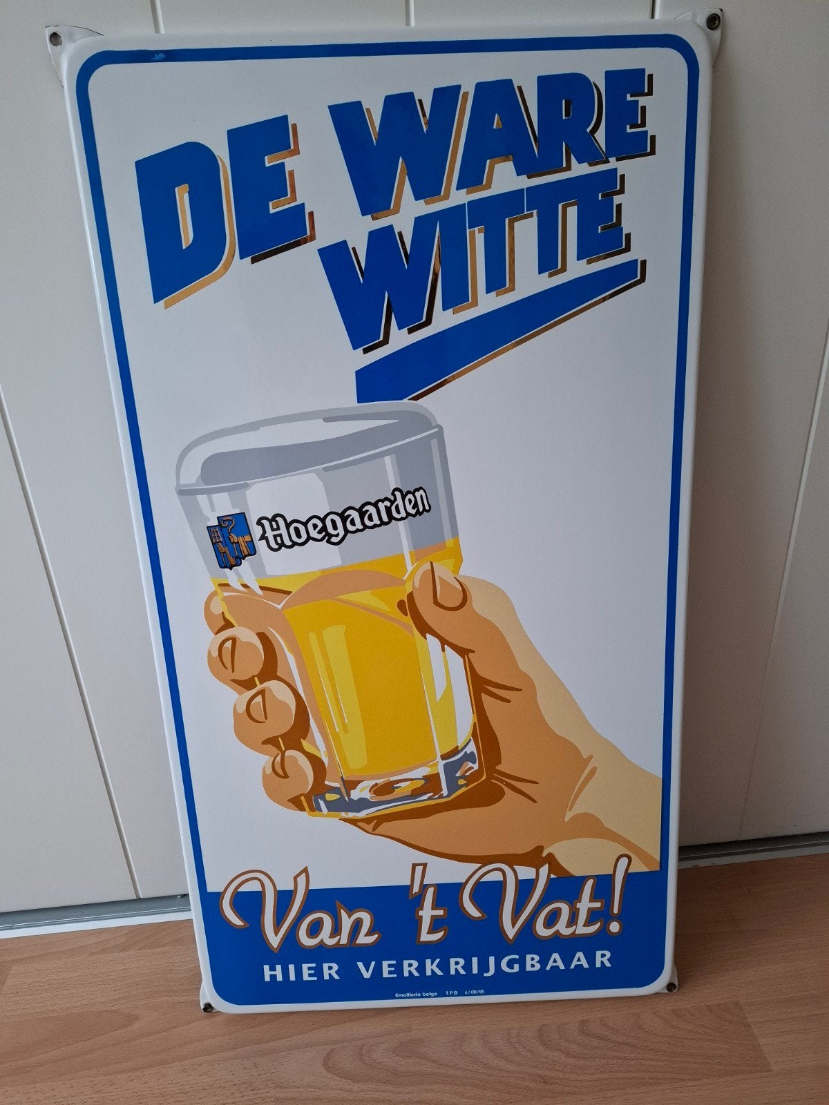 heel mooi Emaille bord Hoegaarden de ware witte, Ophalen of Verzenden, Zo goed als nieuw, Reclamebord