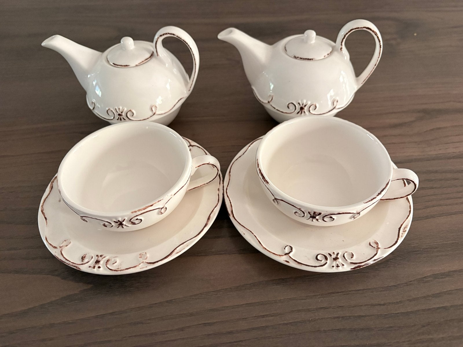 Set mini theepotjes en kopjes met schotels, decoratief, Overige merken, Keramiek, Vintage, Ophalen of Verzenden