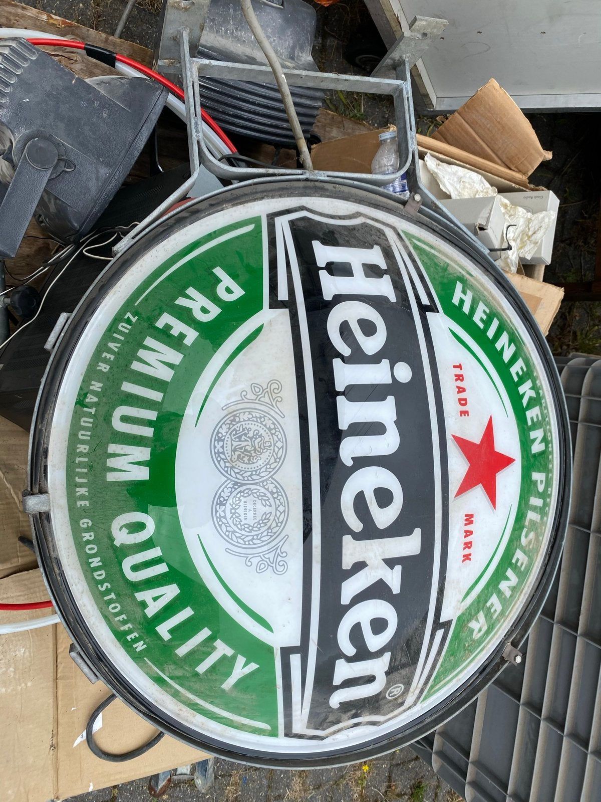 Vintage Heineken Lichtbak Reclamebord - Ø 88 cm, Ophalen of Verzenden, Gebruikt, Lichtbak of (neon) lamp