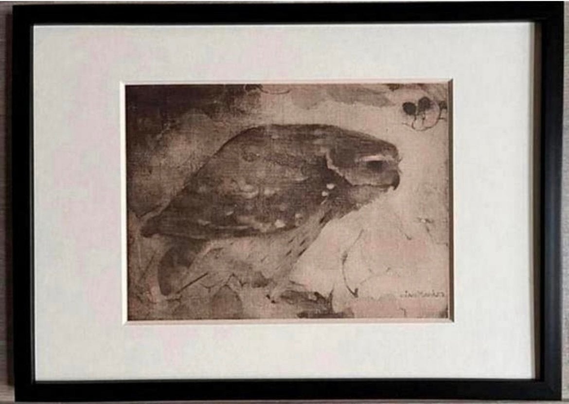 Jan Mankes 1889-1920 / Heliogravure Roofvogel op Tak 1923, Ophalen of Verzenden, Gravure, 32 cm, Origineel