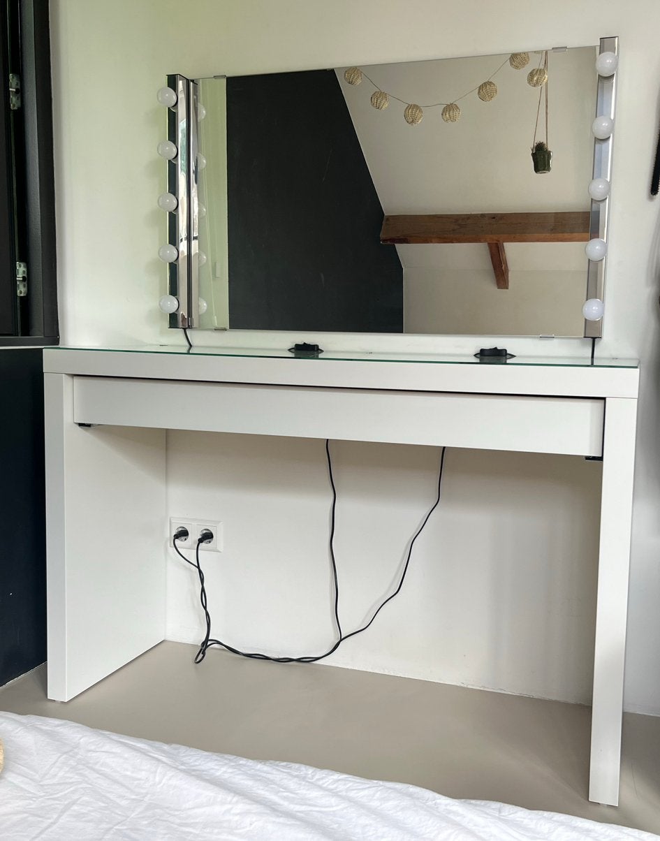 Witte kaptafel, spiegel en lampen Ikea, Ophalen, 50 tot 100 cm, Zo goed als nieuw, Minder dan 100 cm