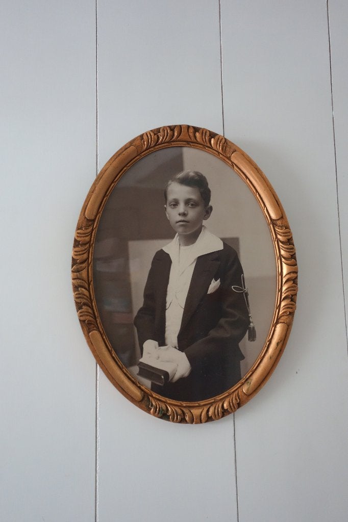 Prachtige antieke jaren 30 Franse ovale houten fotolijst, Audio, Tv en Foto, Fotografie | Fotolijsten, Hout, Hangend, Standaard fotolijst