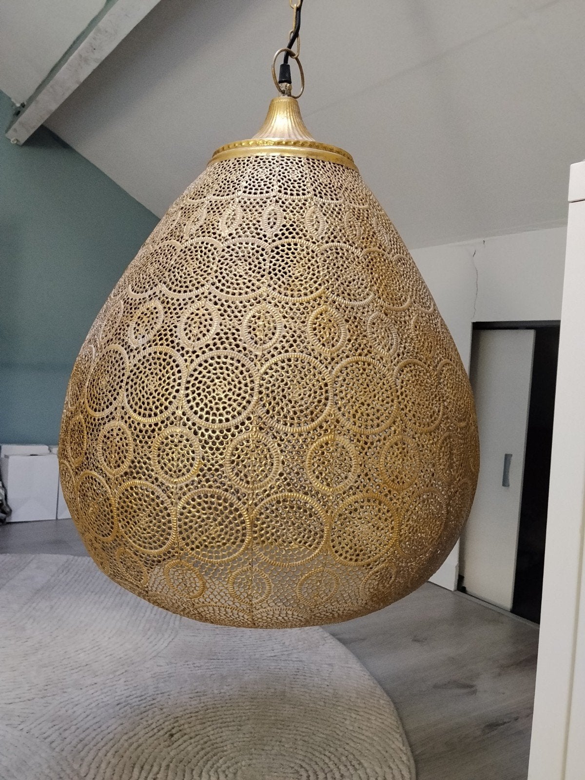 Set van 2 gouden Marokkaanse hanglampen, Huis en Inrichting, Marokkaans, Oosters, Bohemian, Zo goed als nieuw, Metaal, E27 (groot)