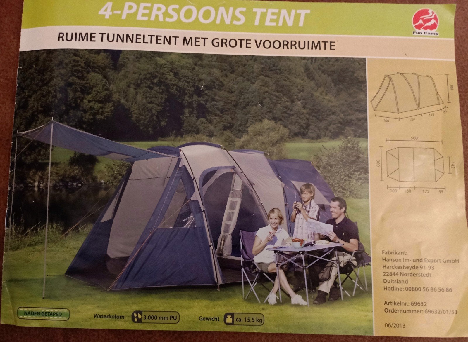 Fun Camp 4-persoons tunneltent, Ophalen of Verzenden, Zo goed als nieuw, Tot en met 4