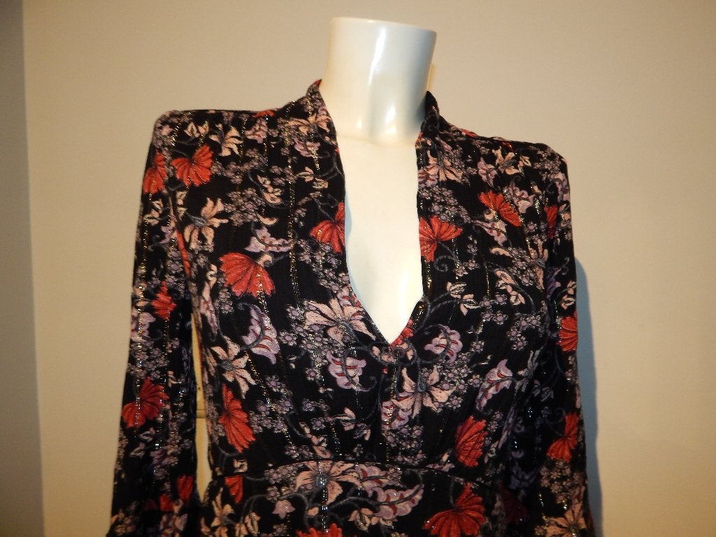 BA&SH bloemen jurk metal in de stof gestreept 1/S, Ba&sh, Maat 36 (S), Gedragen, Boven de knie